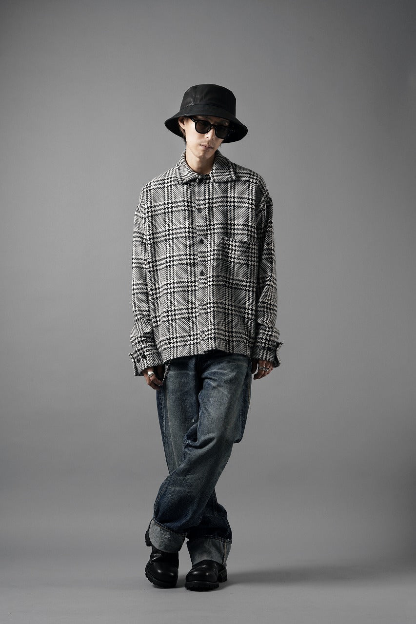 Load image into Gallery viewer, N/07 OPEN COLLAR L/S SHIRT / HOUNDSTOOTH GLEN CHECK (WHITE x GREY)