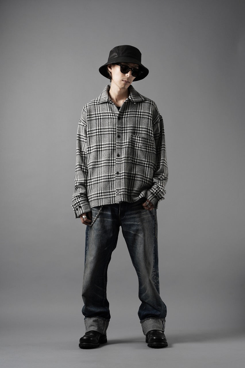 Load image into Gallery viewer, N/07 OPEN COLLAR L/S SHIRT / HOUNDSTOOTH GLEN CHECK (WHITE x GREY)