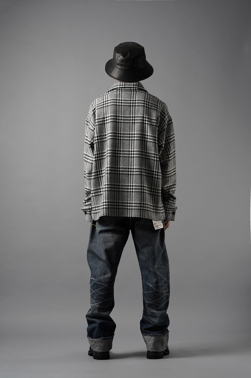 Load image into Gallery viewer, N/07 OPEN COLLAR L/S SHIRT / HOUNDSTOOTH GLEN CHECK (WHITE x GREY)