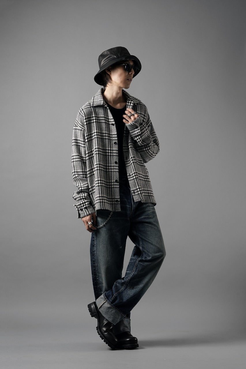 Load image into Gallery viewer, N/07 OPEN COLLAR L/S SHIRT / HOUNDSTOOTH GLEN CHECK (WHITE x GREY)
