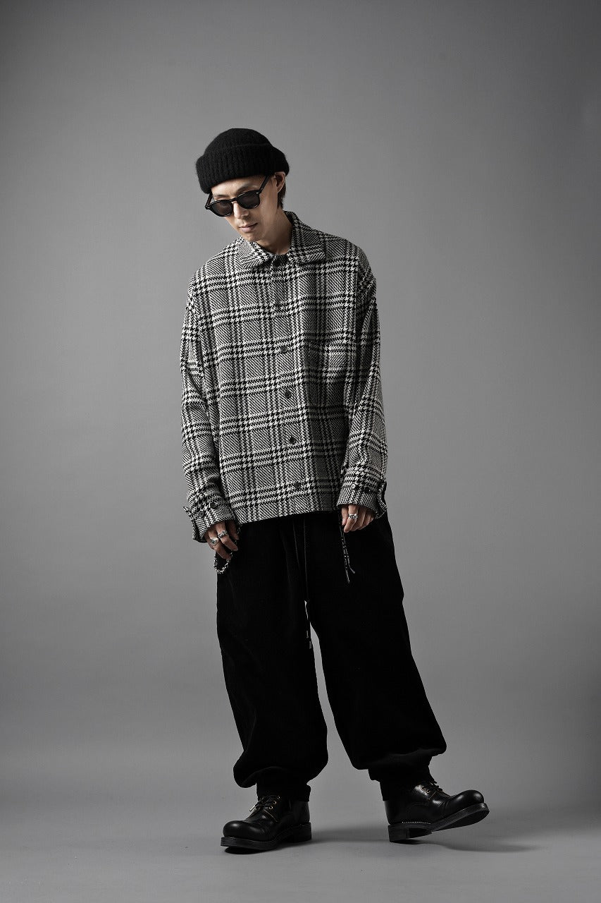 Load image into Gallery viewer, N/07 OPEN COLLAR L/S SHIRT / HOUNDSTOOTH GLEN CHECK (WHITE x BLACK)