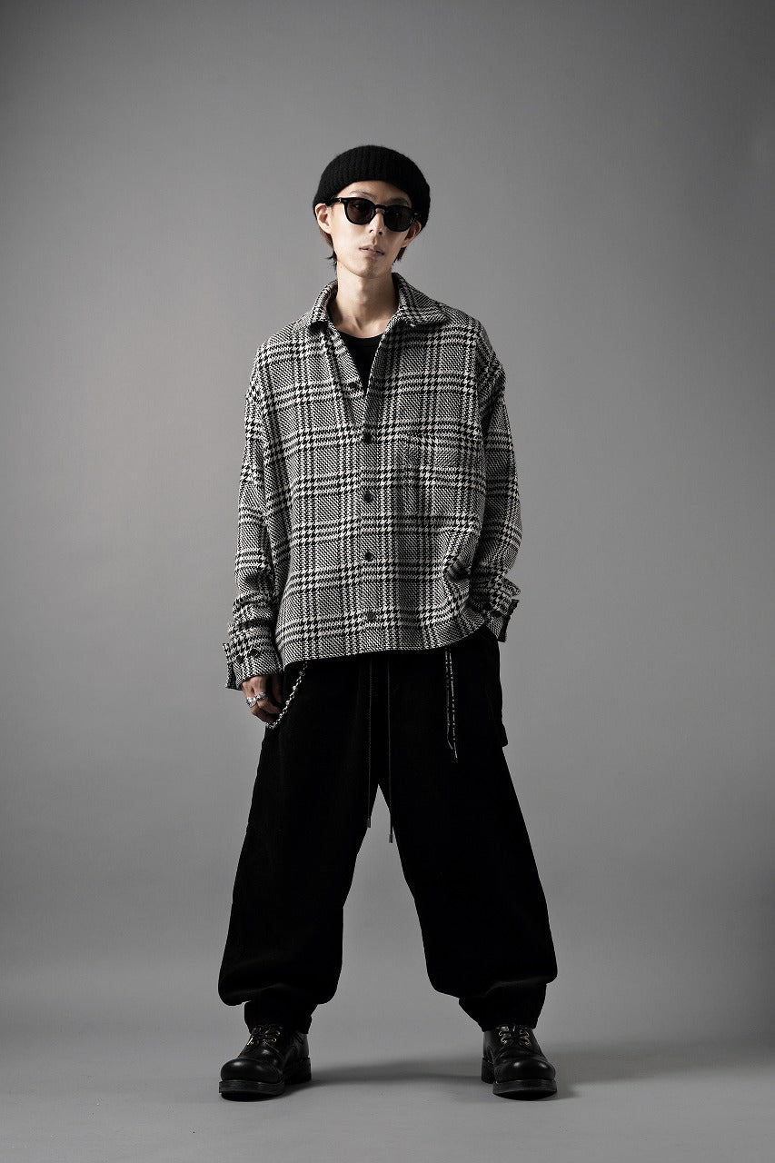 Load image into Gallery viewer, N/07 OPEN COLLAR L/S SHIRT / HOUNDSTOOTH GLEN CHECK (WHITE x BLACK)