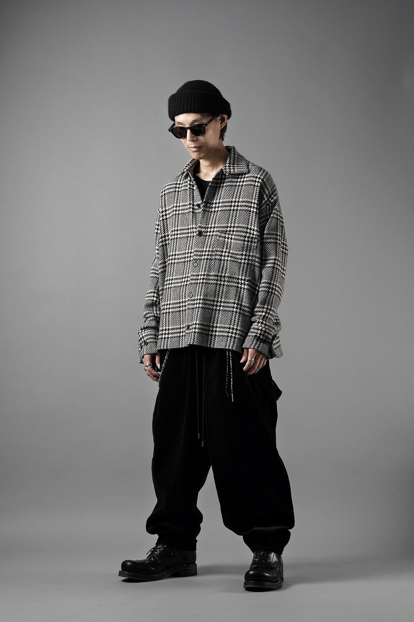Load image into Gallery viewer, N/07 OPEN COLLAR L/S SHIRT / HOUNDSTOOTH GLEN CHECK (WHITE x BLACK)