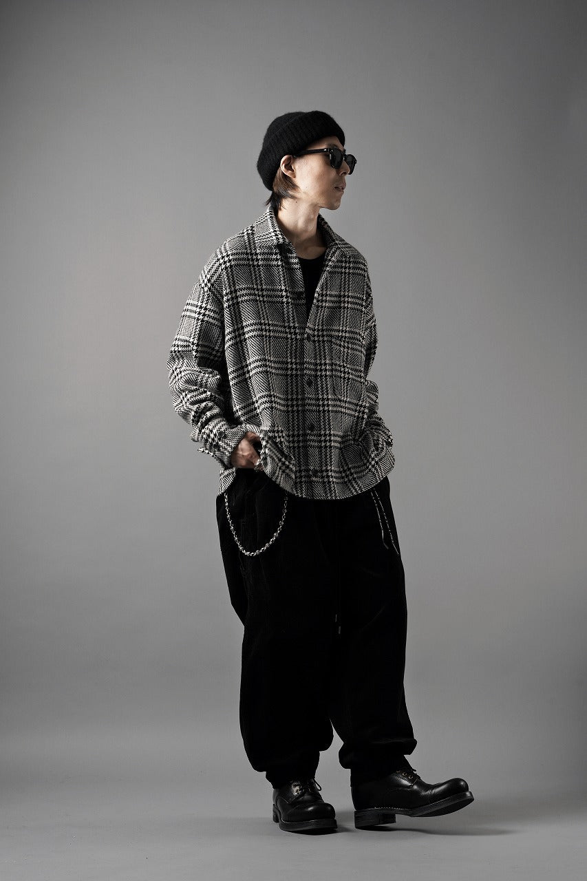 Load image into Gallery viewer, N/07 OPEN COLLAR L/S SHIRT / HOUNDSTOOTH GLEN CHECK (WHITE x BLACK)