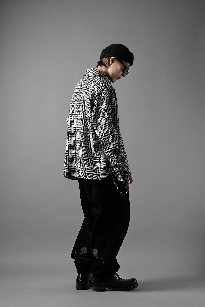 Load image into Gallery viewer, N/07 OPEN COLLAR L/S SHIRT / HOUNDSTOOTH GLEN CHECK (WHITE x BLACK)