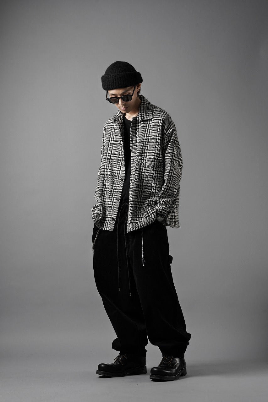 Load image into Gallery viewer, N/07 OPEN COLLAR L/S SHIRT / HOUNDSTOOTH GLEN CHECK (WHITE x BLACK)