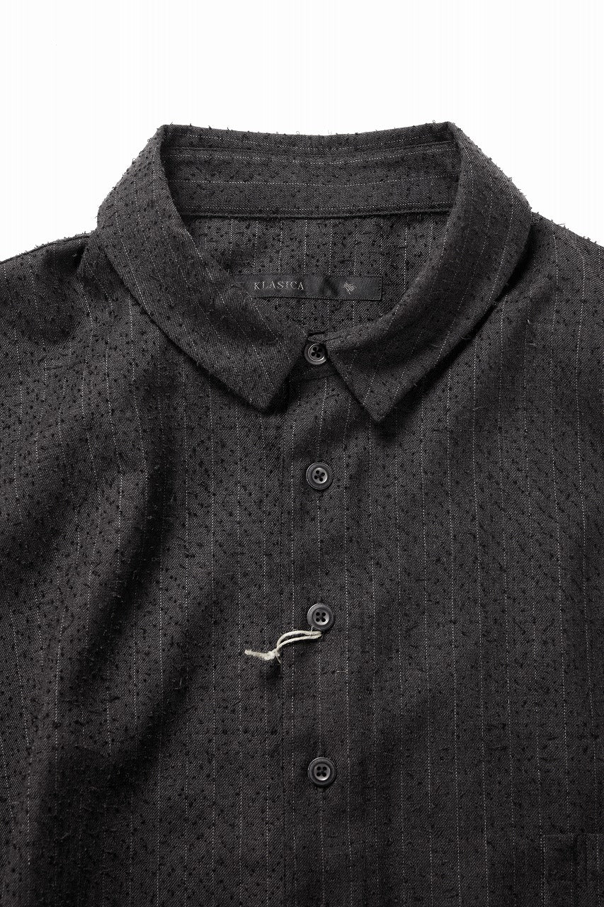 Load image into Gallery viewer, KLASICA EXTRA WIDE OUTER SHIRTS / FORK NEEDLE PUNCH SUPER 100's PENCIL STRIPE (IRON BROWN STRIPES)