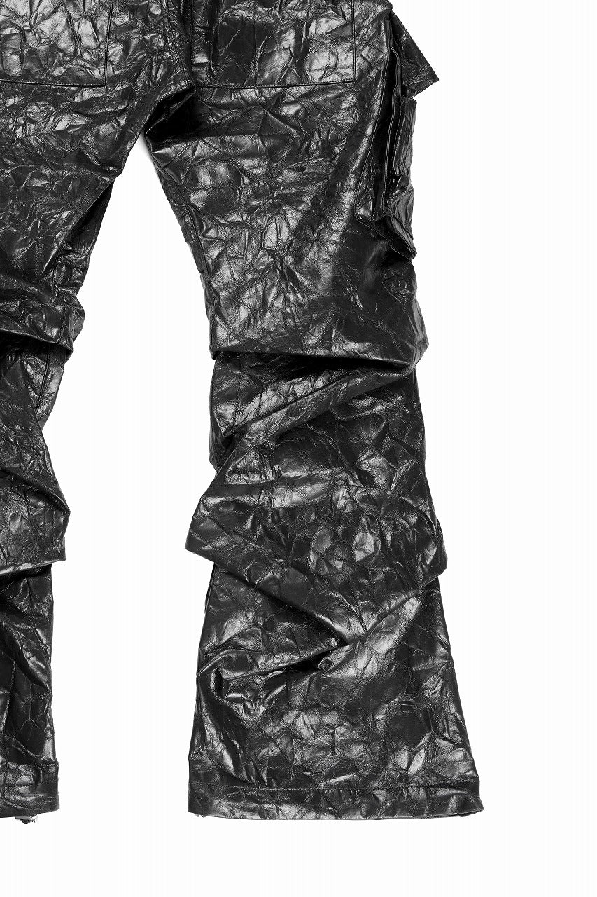 画像をギャラリービューアに読み込む, A.F ARTEFACT TUCK CARGO PANTS / WASHER SYNTHETIC LEATHER (BLACK)