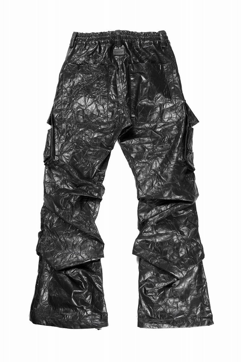 A.F ARTEFACT TUCK CARGO PANTS / WASHER SYNTHETIC LEATHER (BLACK)の