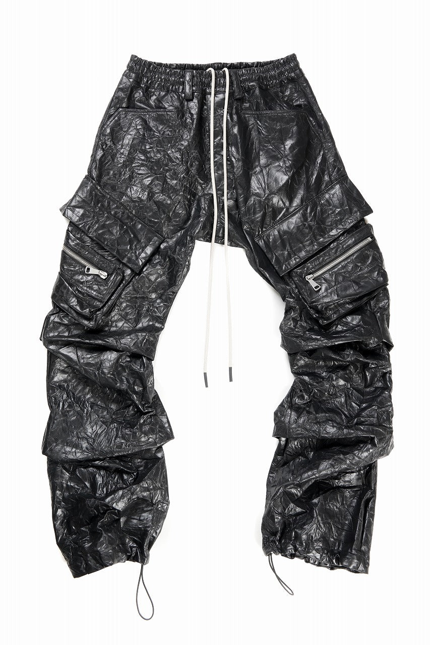 画像をギャラリービューアに読み込む, A.F ARTEFACT TUCK CARGO PANTS / WASHER SYNTHETIC LEATHER (BLACK)