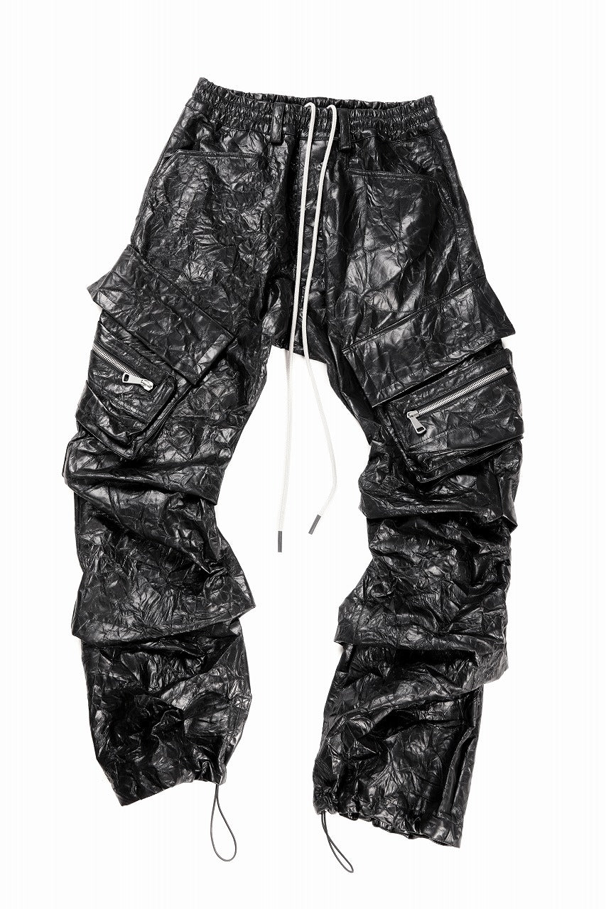 画像をギャラリービューアに読み込む, A.F ARTEFACT TUCK CARGO PANTS / WASHER SYNTHETIC LEATHER (BLACK)