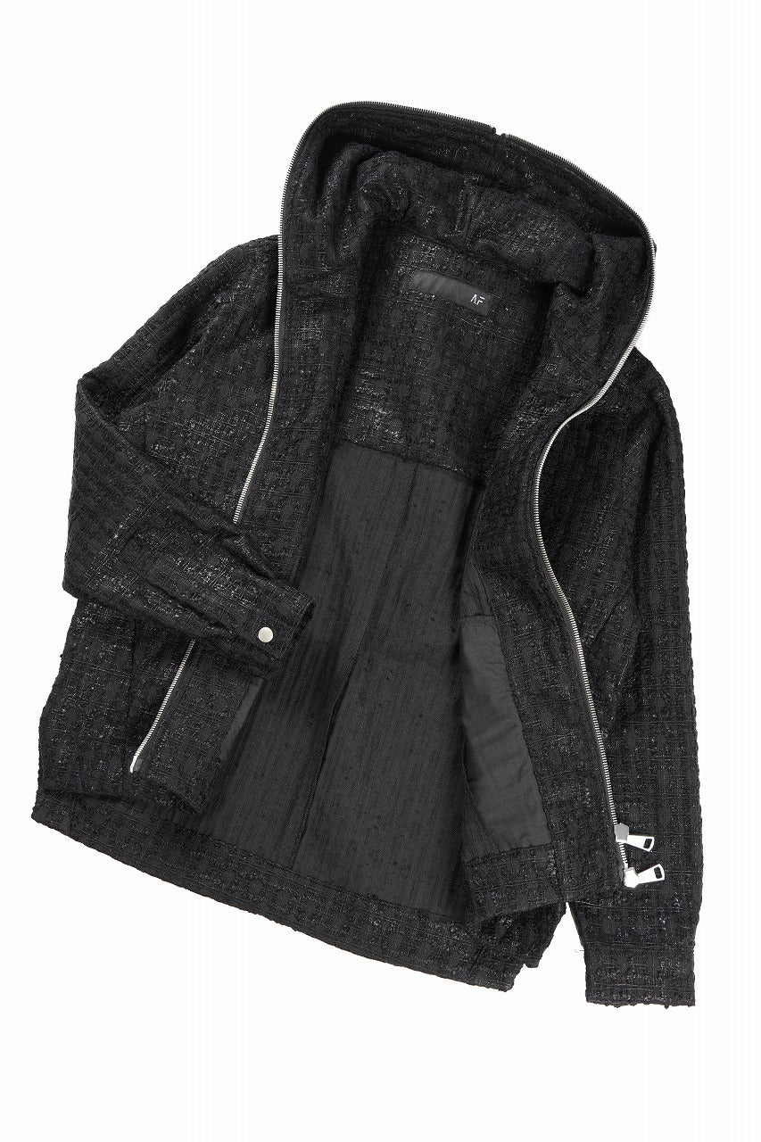Load image into Gallery viewer, A.F ARTEFACT HOODED ZIPPER BLOUSON / LUXURY TWEED (BLACK)