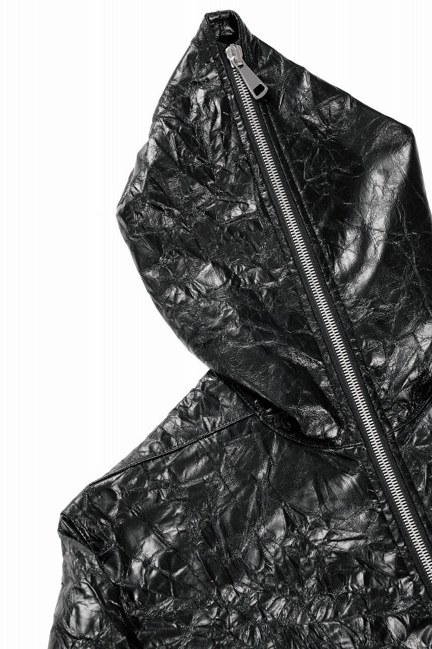 画像をギャラリービューアに読み込む, A.F ARTEFACT HOODED ZIPPER BLOUSON / WASHER SYNTHETIC LEATHER (BLACK)