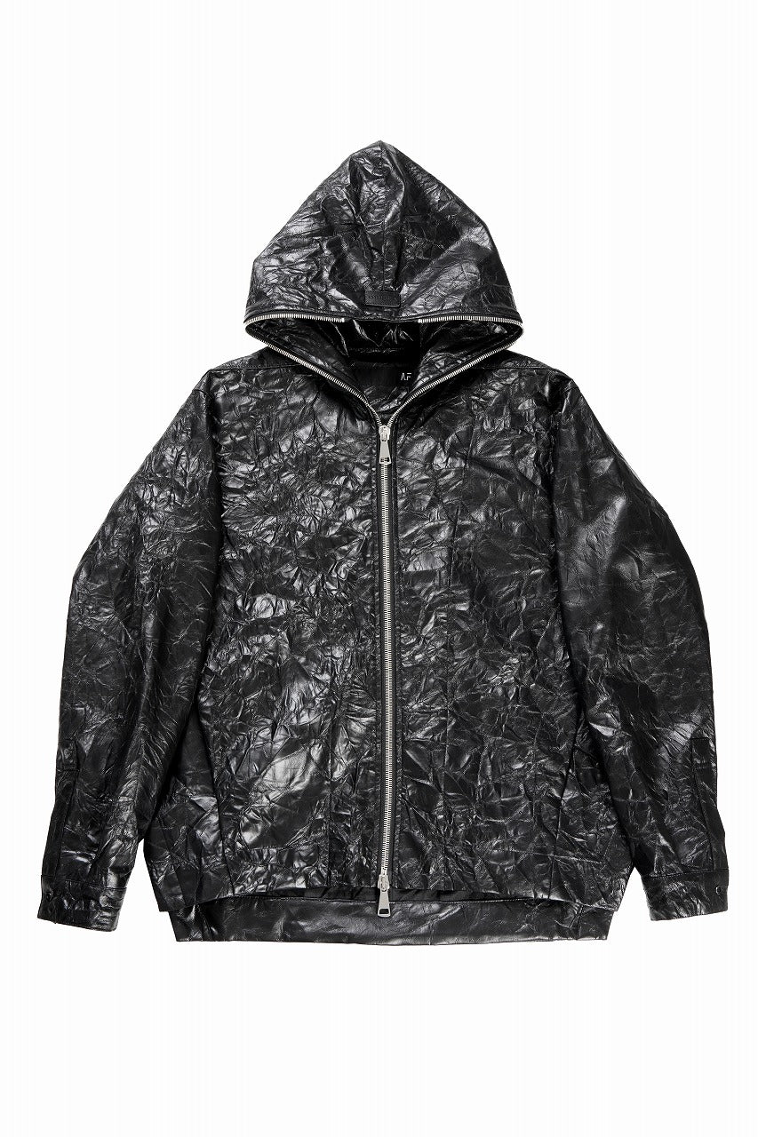 画像をギャラリービューアに読み込む, A.F ARTEFACT HOODED ZIPPER BLOUSON / WASHER SYNTHETIC LEATHER (BLACK)