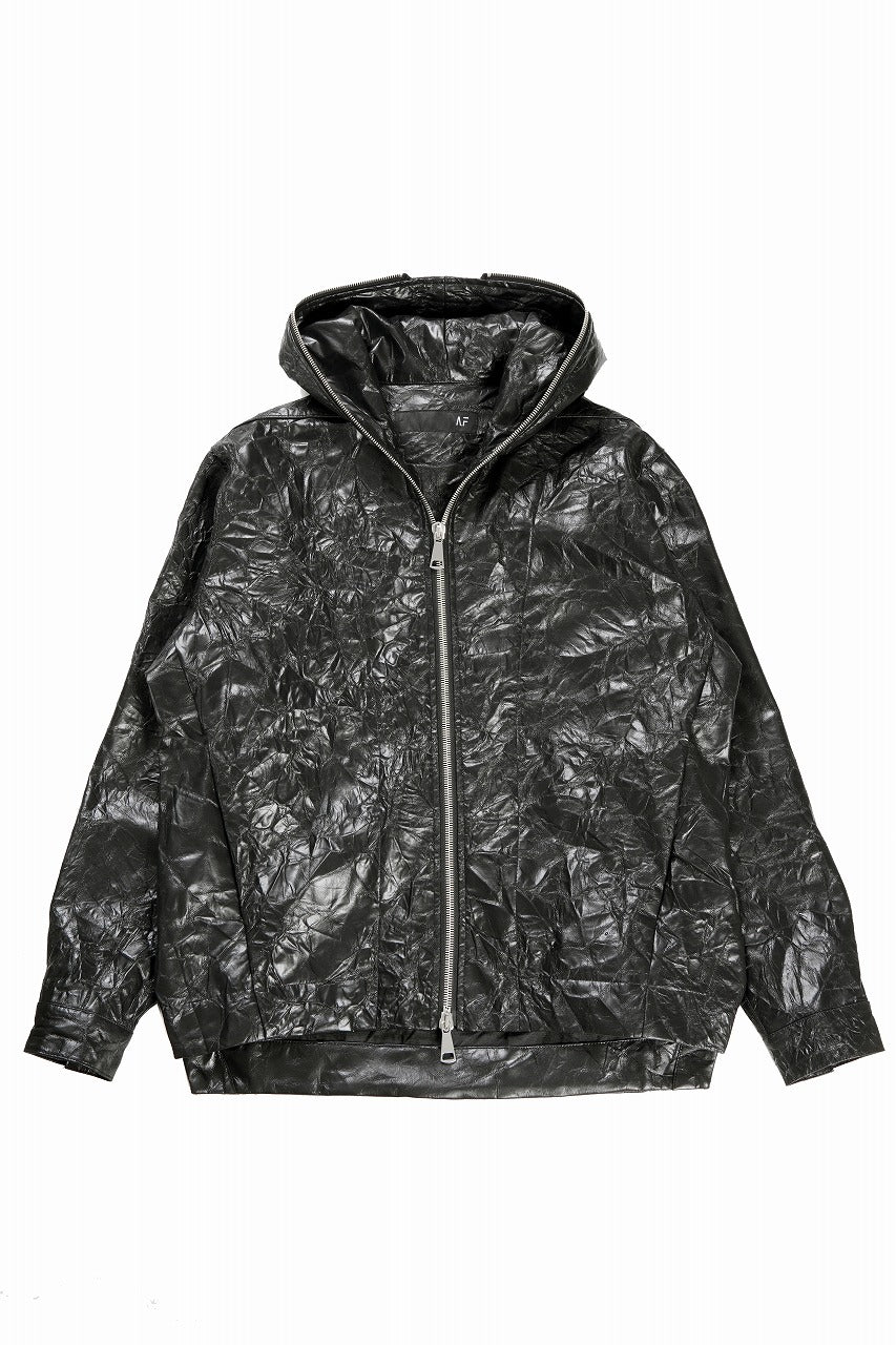 画像をギャラリービューアに読み込む, A.F ARTEFACT HOODED ZIPPER BLOUSON / WASHER SYNTHETIC LEATHER (BLACK)