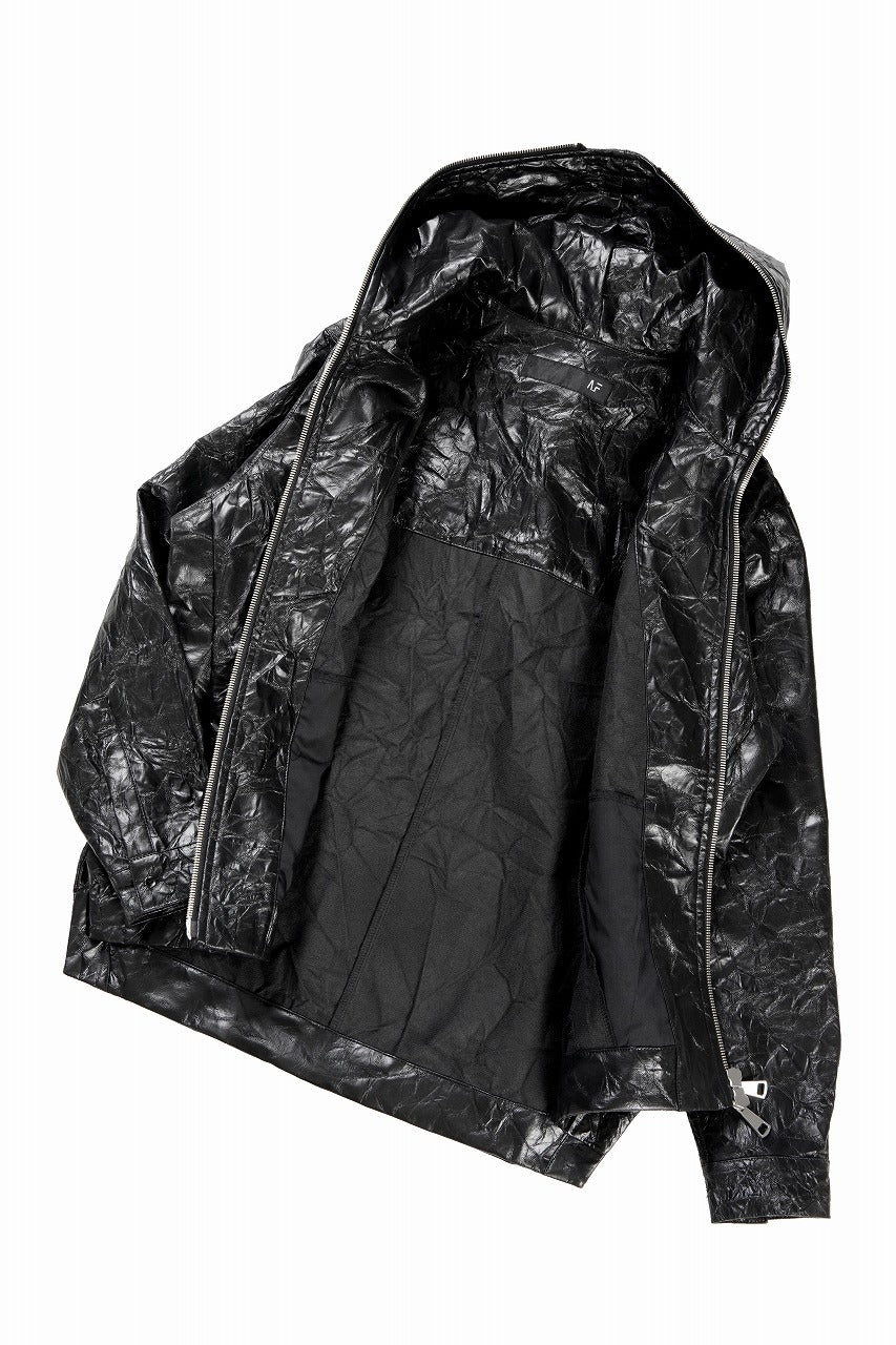 画像をギャラリービューアに読み込む, A.F ARTEFACT HOODED ZIPPER BLOUSON / WASHER SYNTHETIC LEATHER (BLACK)