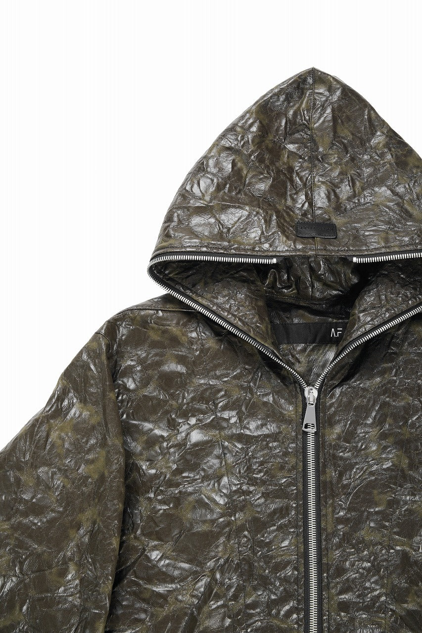 画像をギャラリービューアに読み込む, A.F ARTEFACT HOODED ZIPPER BLOUSON / WASHER SYNTHETIC LEATHER (KHAKI)