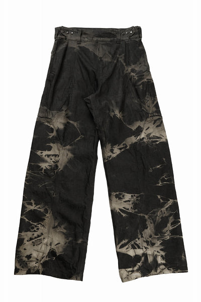 OPPOSE DUALITY 8POCKET PANEL WIDE DENIM TROUSERS / HAND BLEACHED DENIM (BLACK GREY BLEACH)