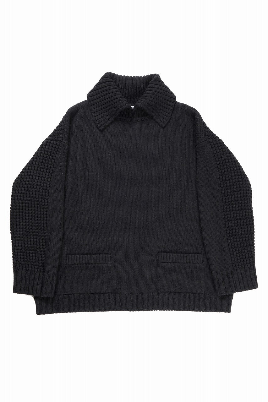 画像をギャラリービューアに読み込む, F/CE. REVERSE PATTERN COLLAR KNIT (BLACK)