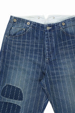 Load image into Gallery viewer, FULLCOUNT WABASH WORKERS PANTS / INDIGO DYED DRILL with WASH STAR STRIPE (INDIGO / HAND ONE WASHED)