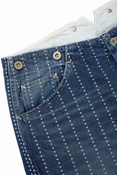 Load image into Gallery viewer, FULLCOUNT WABASH WORKERS PANTS / INDIGO DYED DRILL with WASH STAR STRIPE (INDIGO / HAND ONE WASHED)