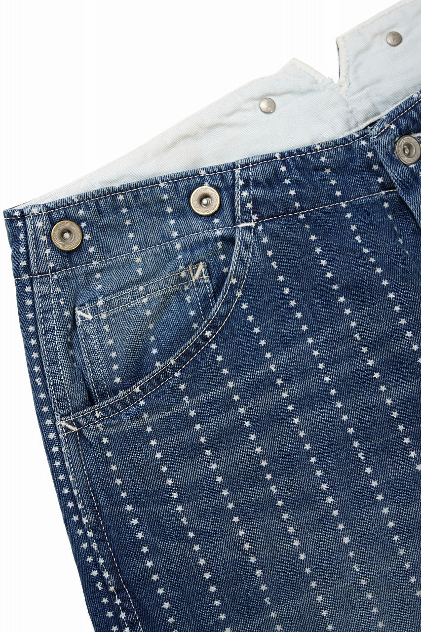 Load image into Gallery viewer, FULLCOUNT WABASH WORKERS PANTS / INDIGO DYED DRILL with WASH STAR STRIPE (INDIGO / HAND ONE WASHED)