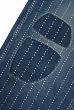 Load image into Gallery viewer, FULLCOUNT WABASH WORKERS PANTS / INDIGO DYED DRILL with WASH STAR STRIPE (INDIGO / HAND ONE WASHED)