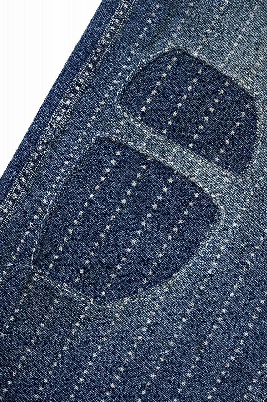 Load image into Gallery viewer, FULLCOUNT WABASH WORKERS PANTS / INDIGO DYED DRILL with WASH STAR STRIPE (INDIGO / HAND ONE WASHED)