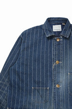 Load image into Gallery viewer, FULLCOUNT WABASH CHOREJACKET / INDIGO DYED DRILL with WASH STAR STRIPE (INDIGO / HAND ONE WASHED)