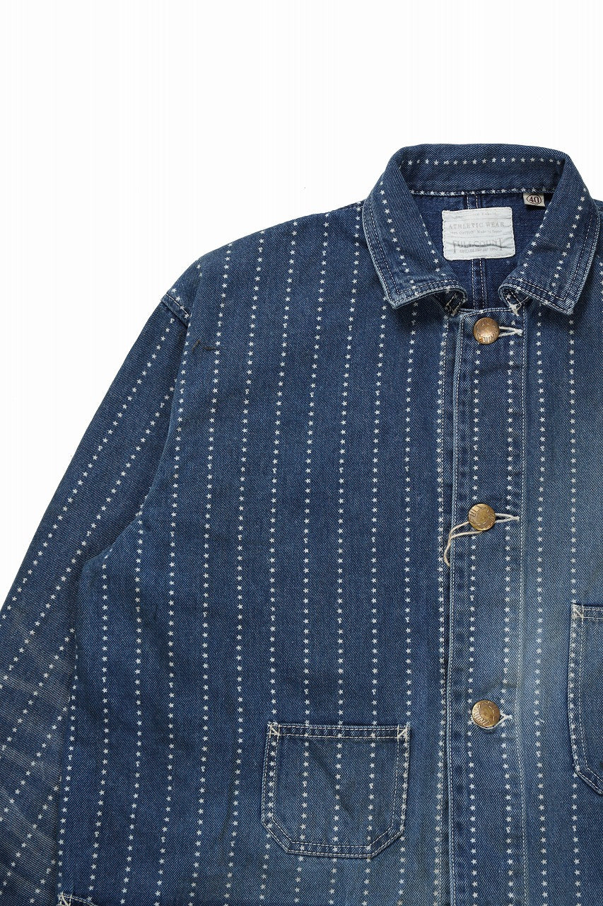 Load image into Gallery viewer, FULLCOUNT WABASH CHOREJACKET / INDIGO DYED DRILL with WASH STAR STRIPE (INDIGO / HAND ONE WASHED)