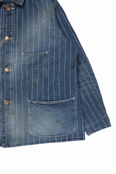 Load image into Gallery viewer, FULLCOUNT WABASH CHOREJACKET / INDIGO DYED DRILL with WASH STAR STRIPE (INDIGO / HAND ONE WASHED)