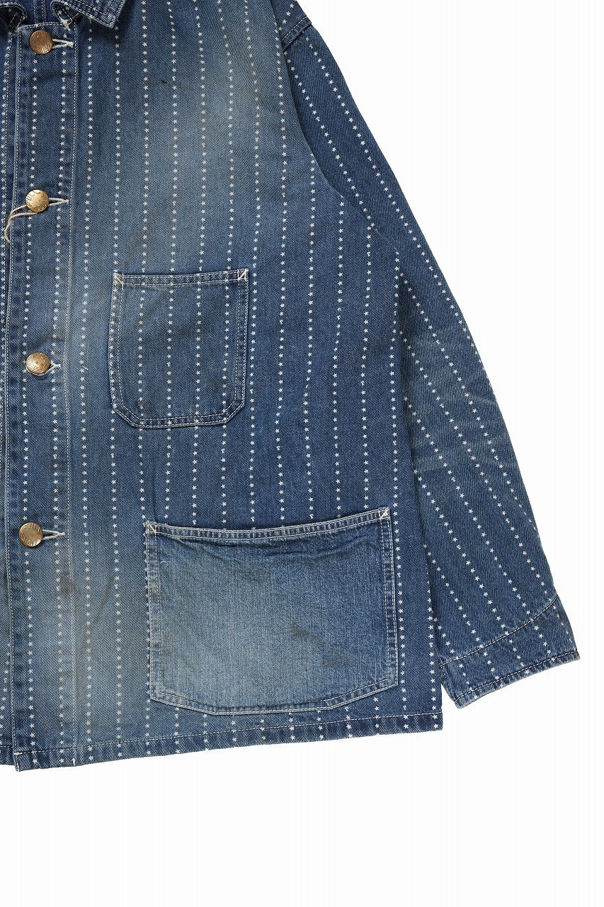 Load image into Gallery viewer, FULLCOUNT WABASH CHOREJACKET / INDIGO DYED DRILL with WASH STAR STRIPE (INDIGO / HAND ONE WASHED)