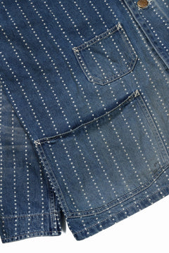 Load image into Gallery viewer, FULLCOUNT WABASH CHOREJACKET / INDIGO DYED DRILL with WASH STAR STRIPE (INDIGO / HAND ONE WASHED)
