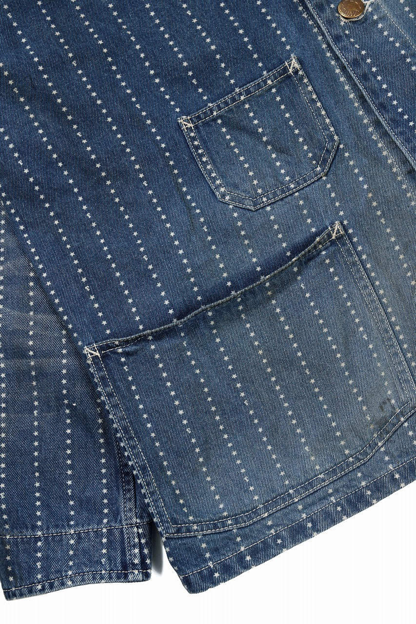 Load image into Gallery viewer, FULLCOUNT WABASH CHOREJACKET / INDIGO DYED DRILL with WASH STAR STRIPE (INDIGO / HAND ONE WASHED)