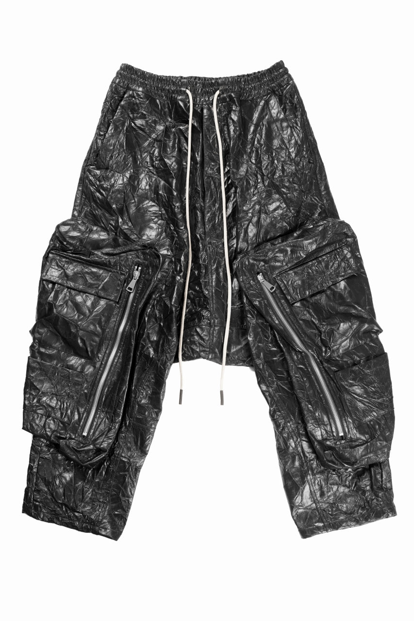 画像をギャラリービューアに読み込む, A.F ARTEFACT DROPCLOTCH WIDE PANTS / WASHER SYNTHETIC LEATHER (BLACK)