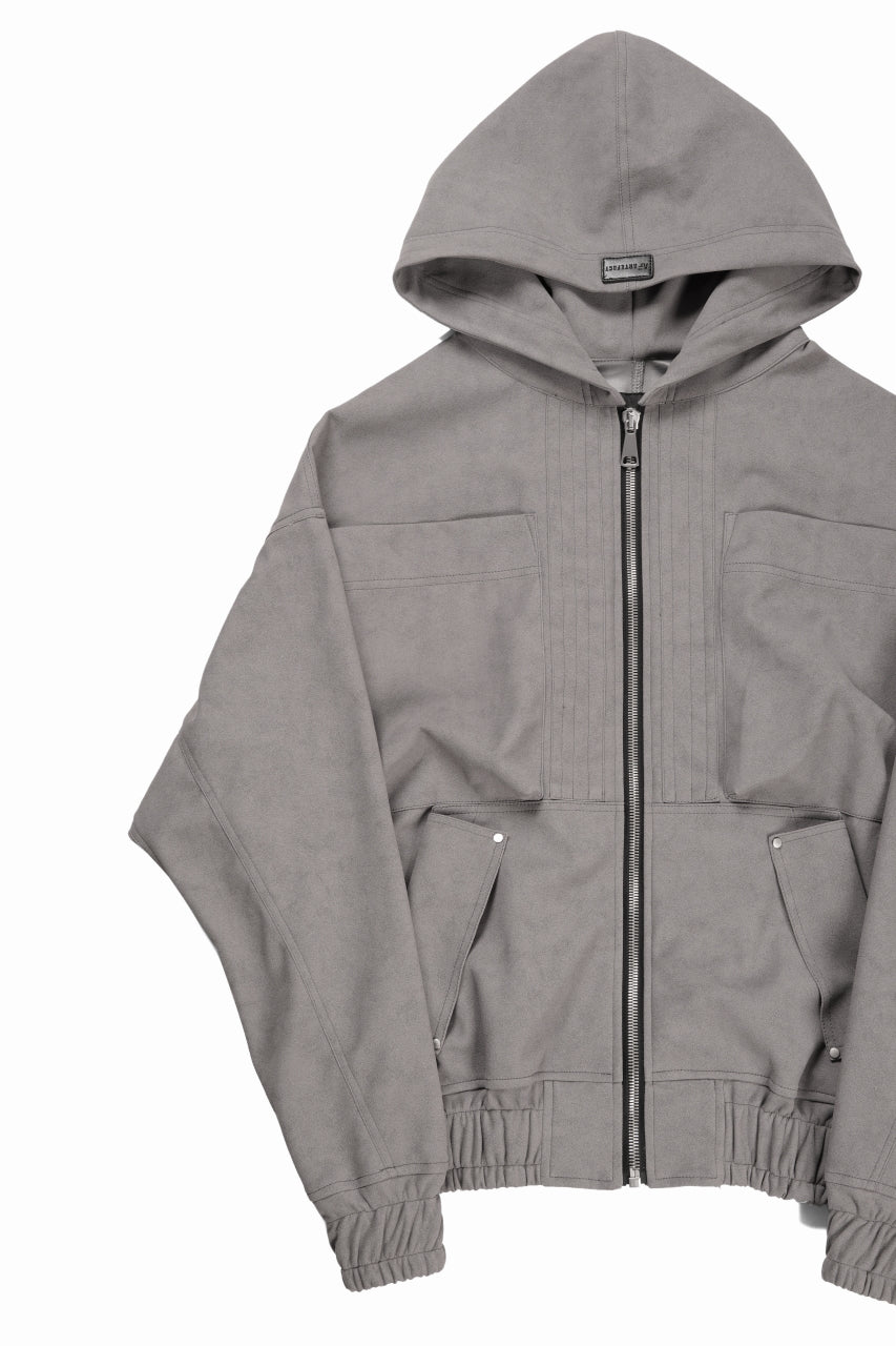Load image into Gallery viewer, A.F ARTEFACT HOODED ZIP UP BLOUSON / SYNTHETIC SUEDE LEATHER (GREY)