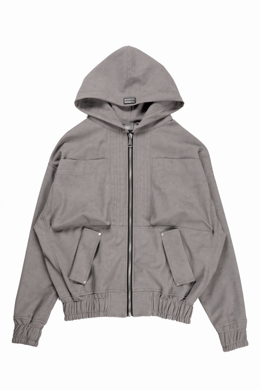 Load image into Gallery viewer, A.F ARTEFACT HOODED ZIP UP BLOUSON / SYNTHETIC SUEDE LEATHER (GREY)