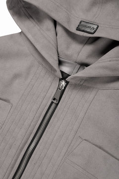 Load image into Gallery viewer, A.F ARTEFACT HOODED ZIP UP BLOUSON / SYNTHETIC SUEDE LEATHER (GREY)