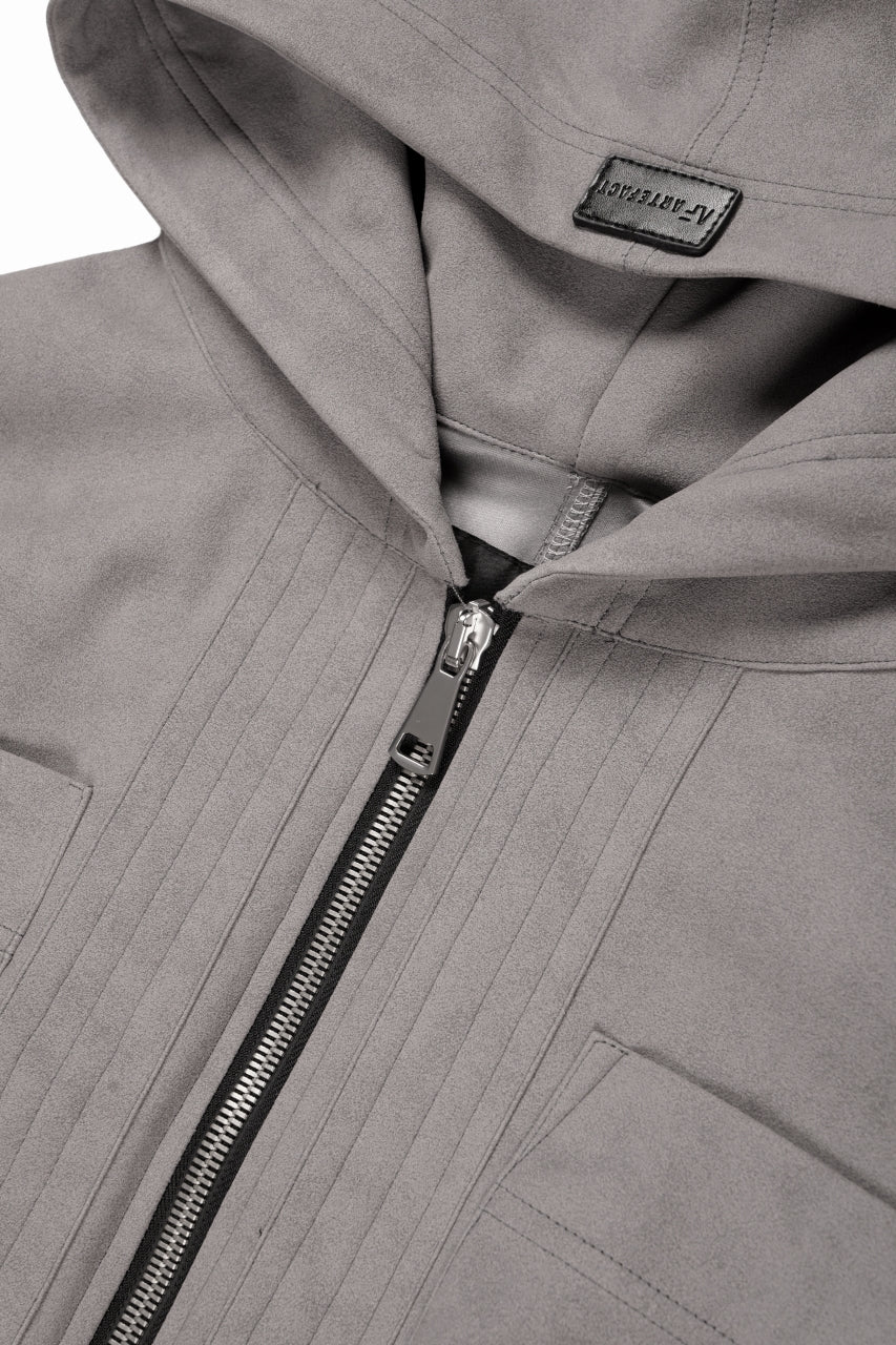 Load image into Gallery viewer, A.F ARTEFACT HOODED ZIP UP BLOUSON / SYNTHETIC SUEDE LEATHER (GREY)