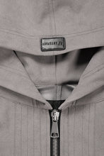 Load image into Gallery viewer, A.F ARTEFACT HOODED ZIP UP BLOUSON / SYNTHETIC SUEDE LEATHER (GREY)