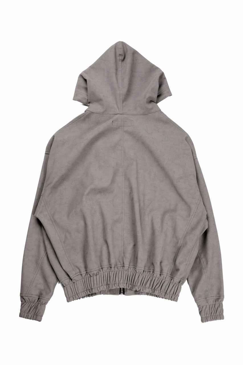 Load image into Gallery viewer, A.F ARTEFACT HOODED ZIP UP BLOUSON / SYNTHETIC SUEDE LEATHER (GREY)