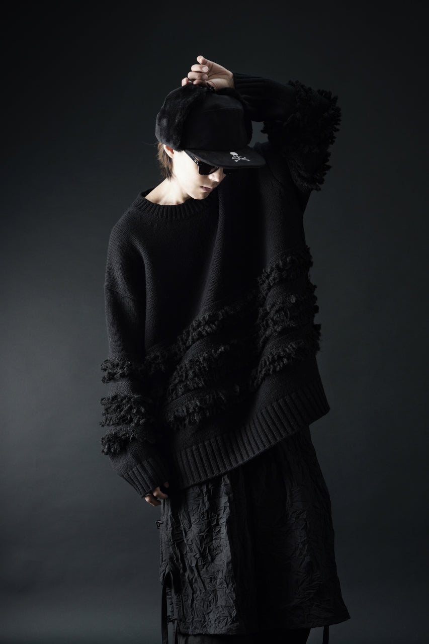 画像をギャラリービューアに読み込む, F/CE. DUAL TEXTURE SHIFTED LINES KNIT (BLACK)