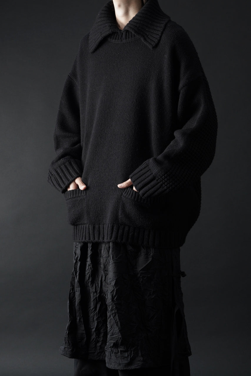画像をギャラリービューアに読み込む, F/CE. REVERSE PATTERN COLLAR KNIT (BLACK)