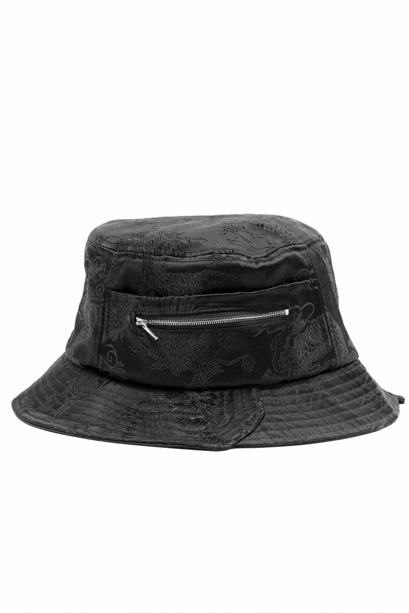 Feng Chen Wang BLACK DRAGON PATTERN SATIN BUCKET HAT (BLACK)