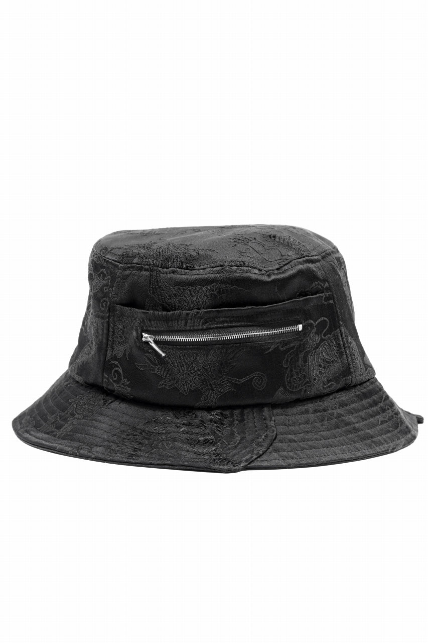 画像をギャラリービューアに読み込む, Feng Chen Wang BLACK DRAGON PATTERN SATIN BUCKET HAT (BLACK)