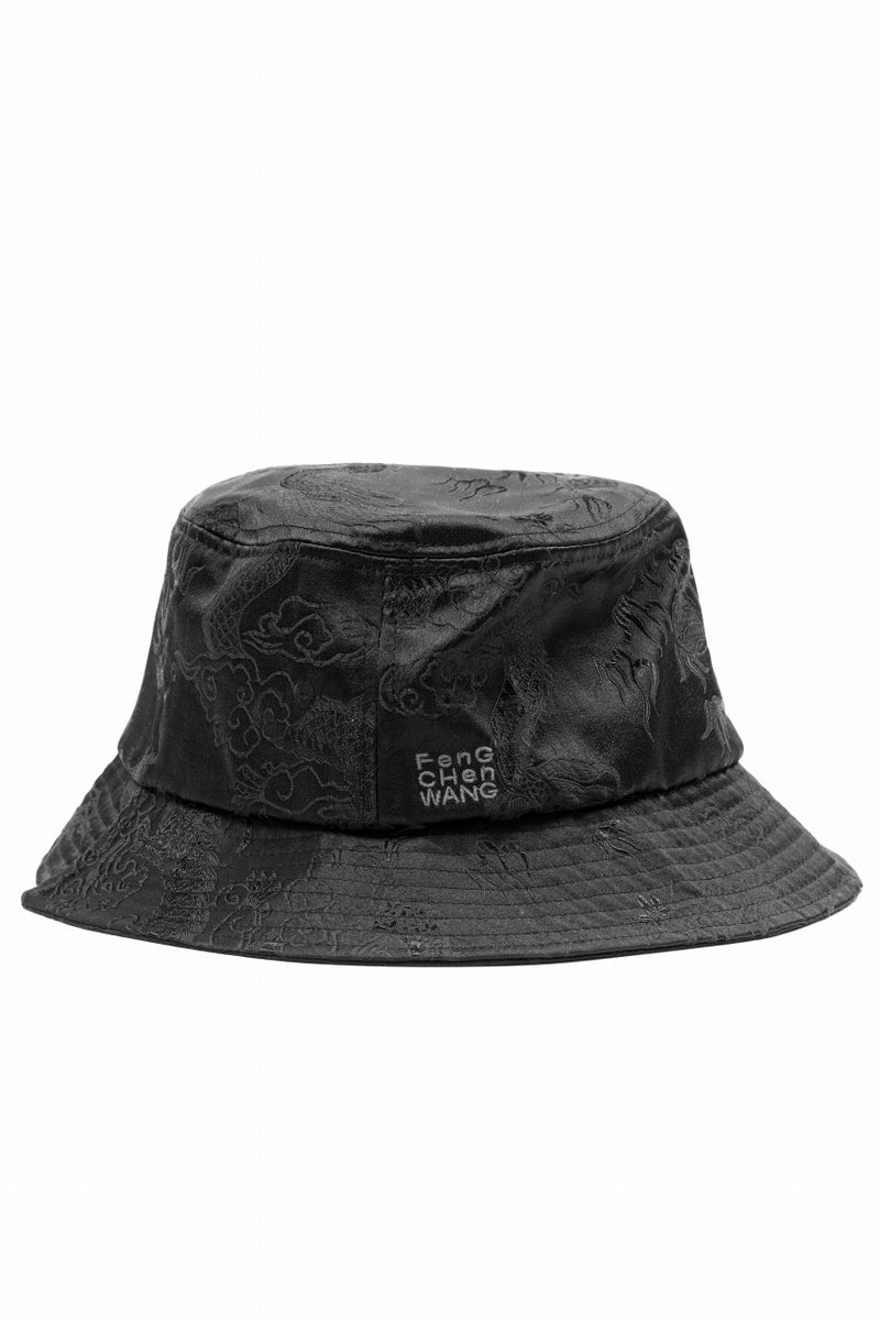 Feng Chen Wang BLACK DRAGON PATTERN SATIN BUCKET HAT (BLACK)