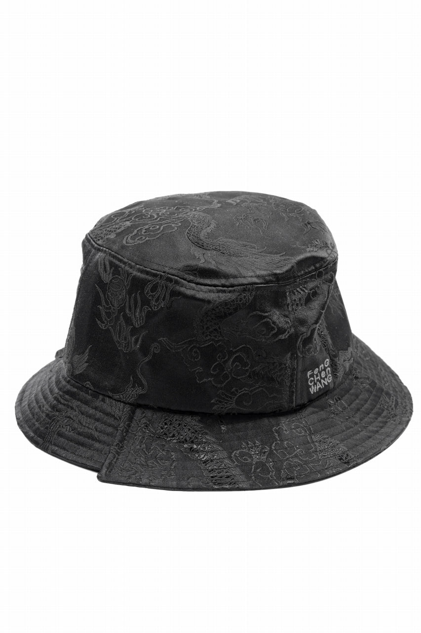 Load image into Gallery viewer, Feng Chen Wang BLACK DRAGON PATTERN SATIN BUCKET HAT (BLACK)
