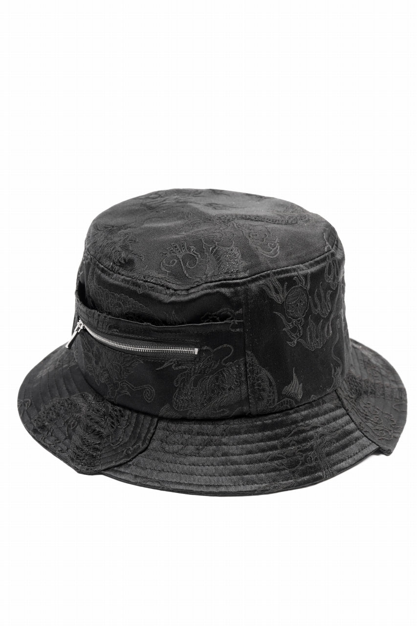 Load image into Gallery viewer, Feng Chen Wang BLACK DRAGON PATTERN SATIN BUCKET HAT (BLACK)