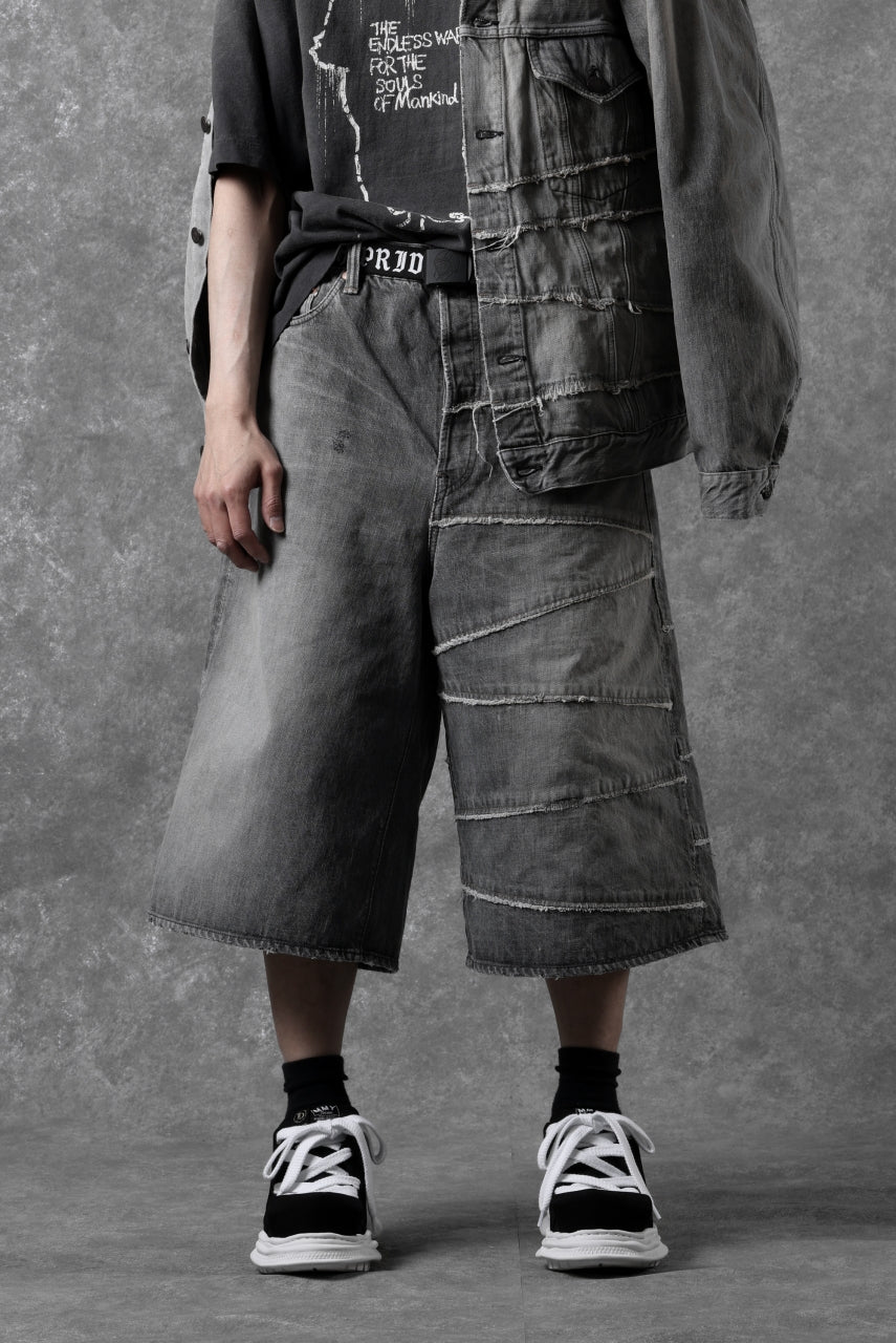 画像をギャラリービューアに読み込む, FULLCOUNT x KAMIYA Switching Denim Wide Bermuda Pants / 13.7oz Original Selvedge Denim (BLACK)