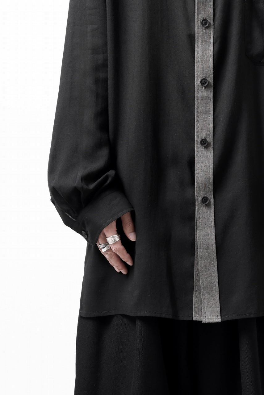 画像をギャラリービューアに読み込む, Y's for men SWITCHING COLLAR-PLACKET SHIRT / CELLULOSE LINEN (BLACK)